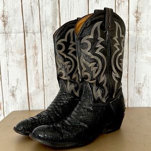 Tony Lama Exotic Vintage Western Snakeskin Reptile Boots - Black size 11 B